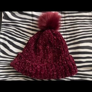Burgundy Knit Pom-Pom Beanie